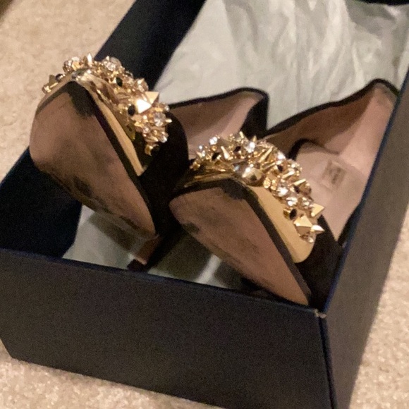 ZARA Black Suede & Gold Metal Studded Toe Caps, Euro Sz 37 - Picture 12 of 12